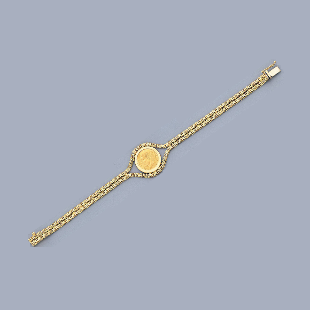 14k Gold Bola Mexican 2 1/2 Pesos One Coin Bracelet 7 Inches